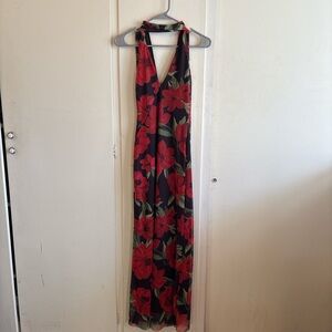 Zara Red and Green Floral Maxi Dress